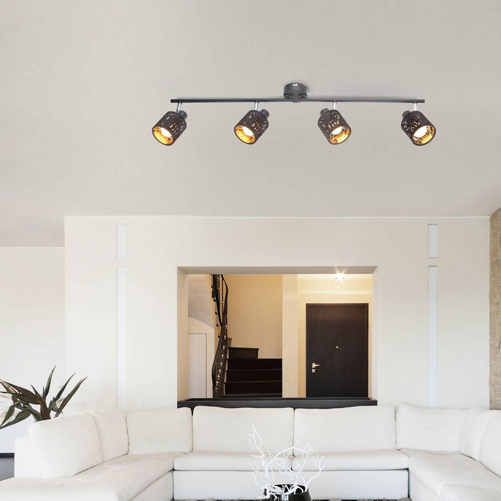 Decken Strahler verstellbar Dekor Stanzung Wohn Zimmer Samt Lampe schwarz gold
