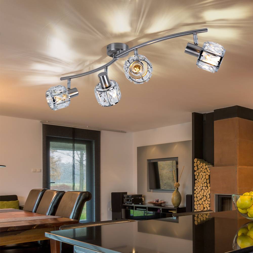Chrom Decken Lampe Kristall Strahler schwenkbar Wohn Zimmer Glas Spot Leuchte