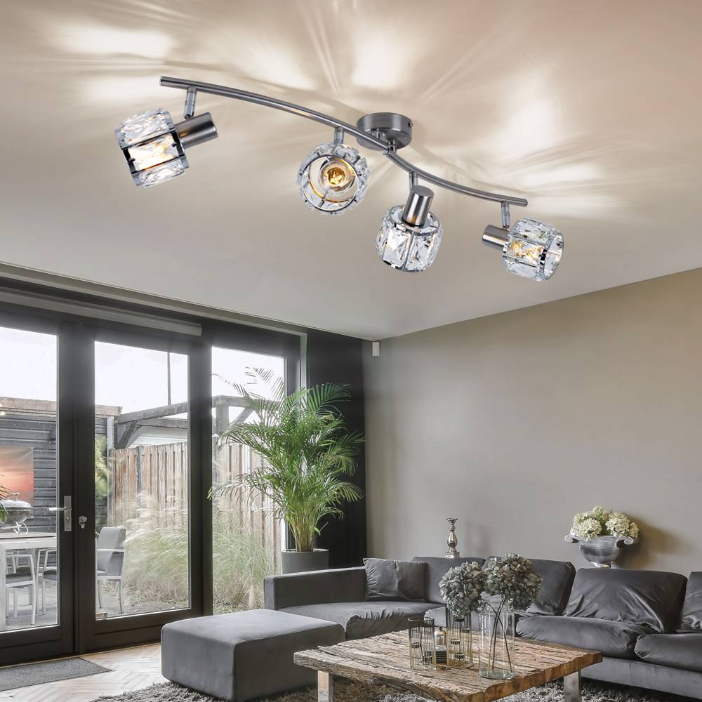 Chrom Decken Lampe Kristall Strahler schwenkbar Wohn Zimmer Glas Spot Leuchte