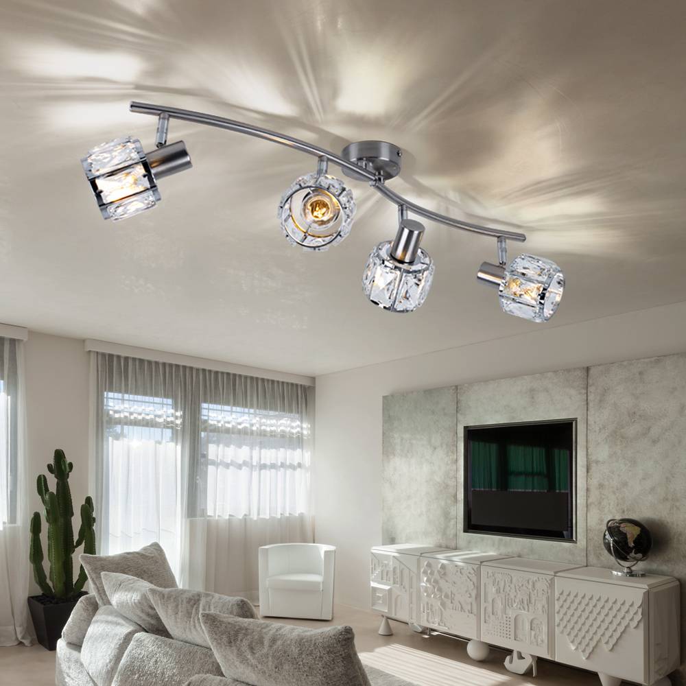 Chrom Decken Lampe Kristall Strahler schwenkbar Wohn Zimmer Glas Spot Leuchte