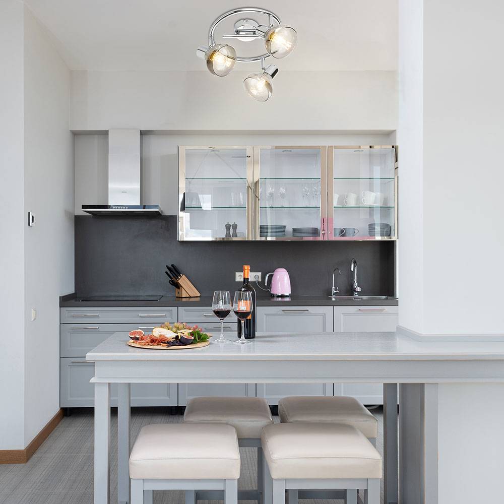 Decken Lampe Leuchte Beleuchtung Metall Chrom Glas Spot Beweglich Schlaf Zimmer