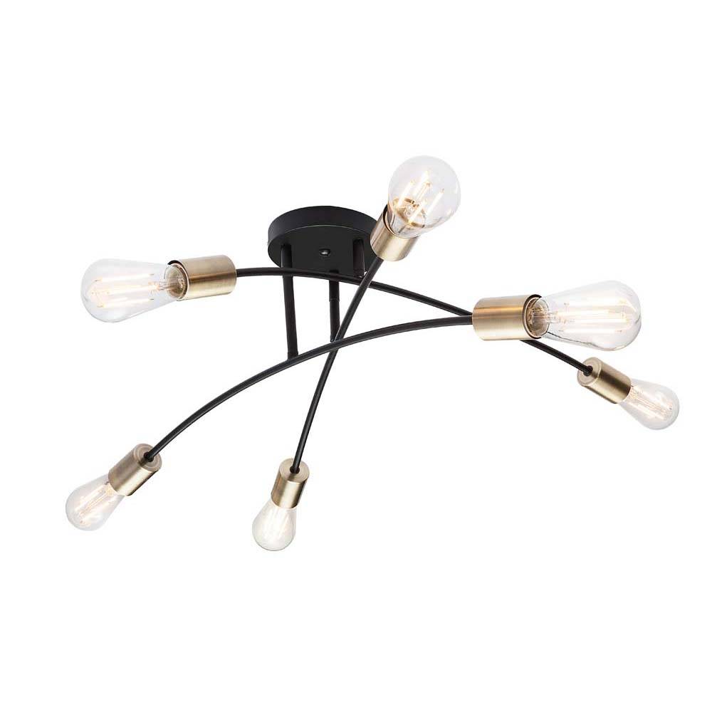 Design Decken Lampe Wohn Ess Zimmer Beleuchtung Messing antik Leuchte schwarz