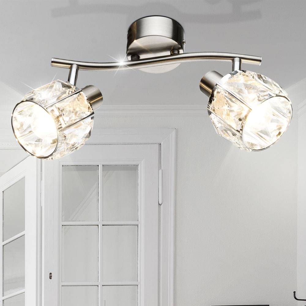 Decken Lampe Glas-Kristall Leuchte Spots verstellbar Wohn Schlaf Zimmer Chrom Strahler