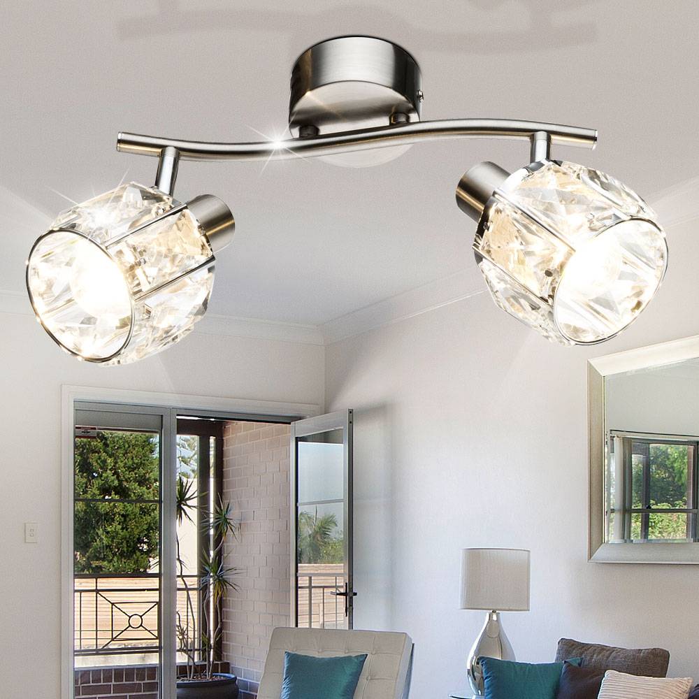 Decken Lampe Glas-Kristall Leuchte Spots verstellbar Wohn Schlaf Zimmer Chrom Strahler