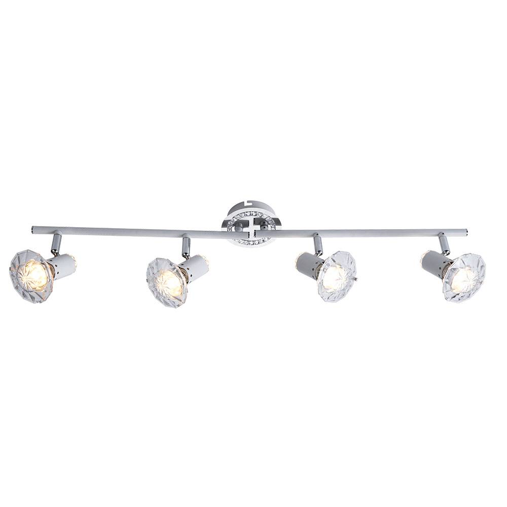 Deckenleuchte schwenkbar LED Spots silber Deckenlampe GU10 4-flammig, Fernbedienung dimmbar, 4x RGB LED 3,5W 290Lm warmweiß, LxBxH 70x10x14,5 cm