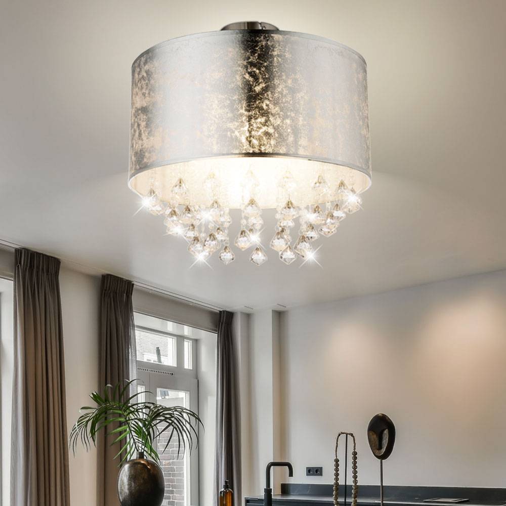 Deckenleuchte Kristallbehang Kristallleuchte Esszimmer Deckenlampe Kristalle, Blattsilber, Metall, 1x E27, DxH 30x31 cm