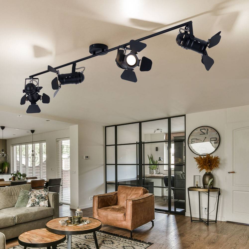 Deckenleuchte Deckenstrahler Esszimmerleuchte Spotleuchte Deckenlampen mit verstellbaren Filmspots, Metall schwarz, 4x GU10 Fassung, LED 4,5W 400Lm