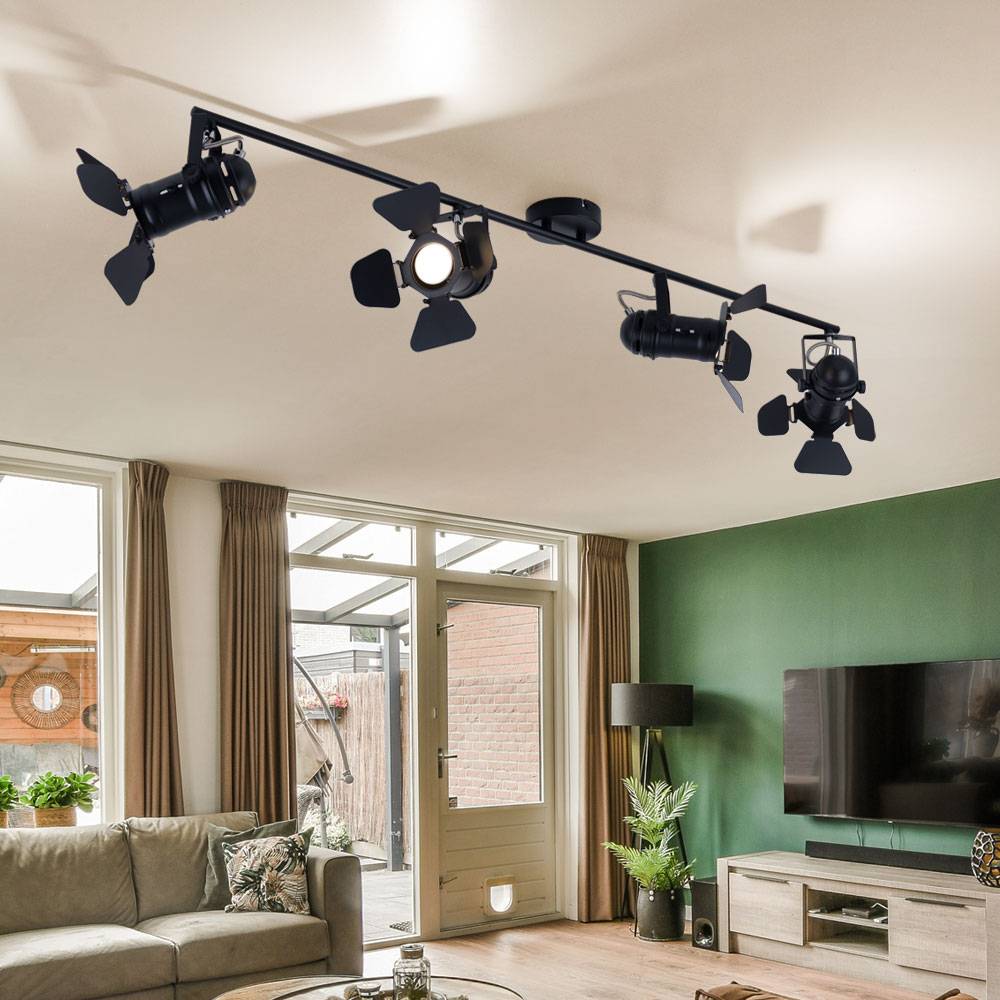 Deckenlampen Deckenleuchte Deckenstrahler Esszimmer Spotleuchte mit verstellbaren Filmspots, Metall schwarz, 4x GU10 Fassung, LxH 110x26,5 cm