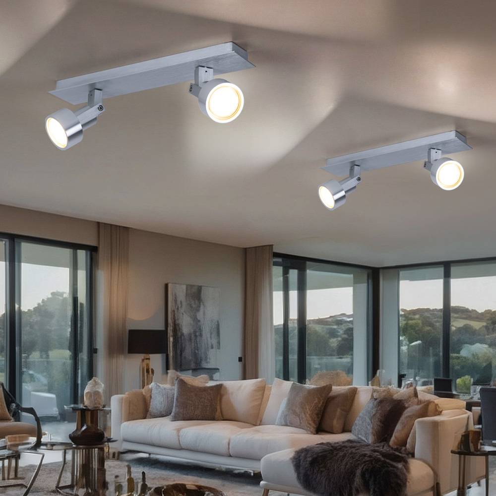 Deckenleuchte 2 Flammig Spotlampe schwenkbar Deckenlampe 2 Strahler Chrom, 2x LED 3,2W 240Lm warmweiß, LxBxH 34x7x14 cm