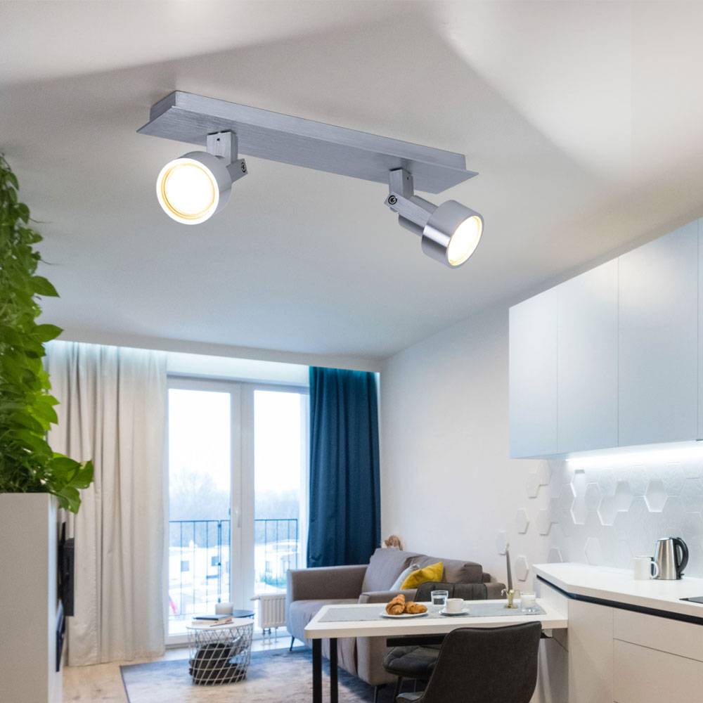 Deckenleuchte 2 Flammig Spotlampe schwenkbar Deckenlampe 2 Strahler Chrom, 2x LED 3,2W 240Lm warmweiß, LxBxH 34x7x14 cm, 2er Set