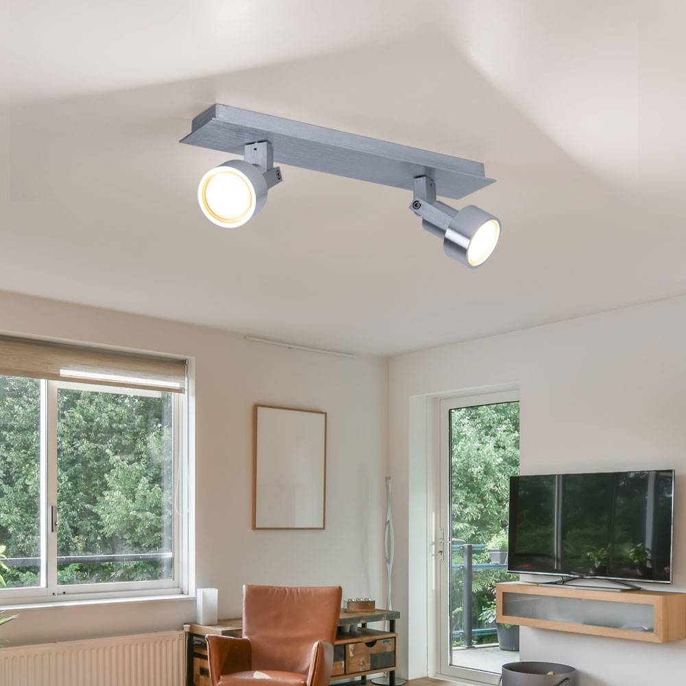 Deckenleuchte 2 Flammig Spotlampe schwenkbar Deckenlampe 2 Strahler Chrom, 2x LED 3,2W 240Lm warmweiß, LxBxH 34x7x14 cm