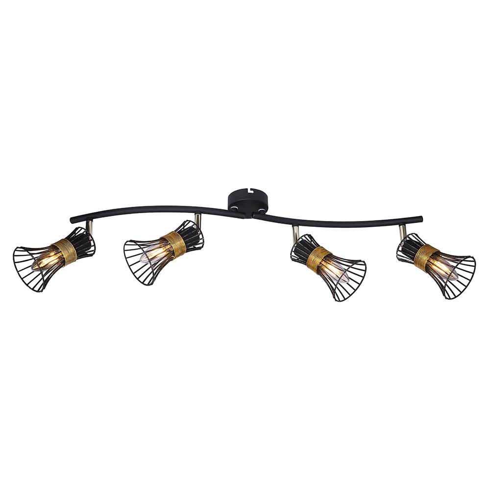 Decken Lampe Leuchte Metall Stäbe Schwarz Gold Spots Beweglich Schlaf Zimmer