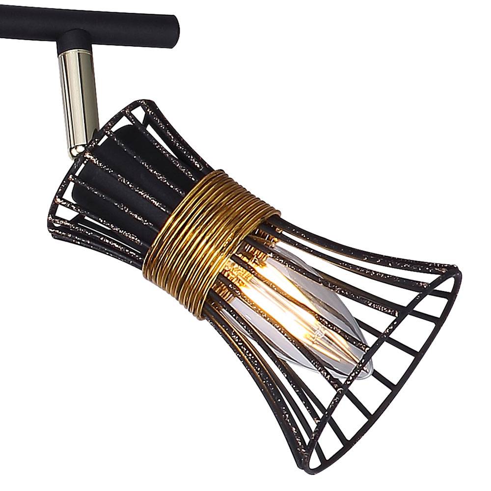 Decken Lampe Leuchte Metall Stäbe Schwarz Gold Spots Beweglich Schlaf Zimmer