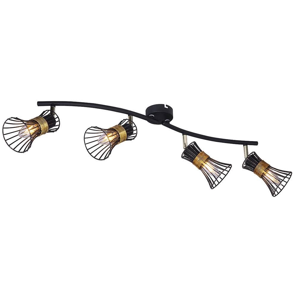 Decken Lampe Leuchte Metall Stäbe Schwarz Gold Spots Beweglich Schlaf Zimmer