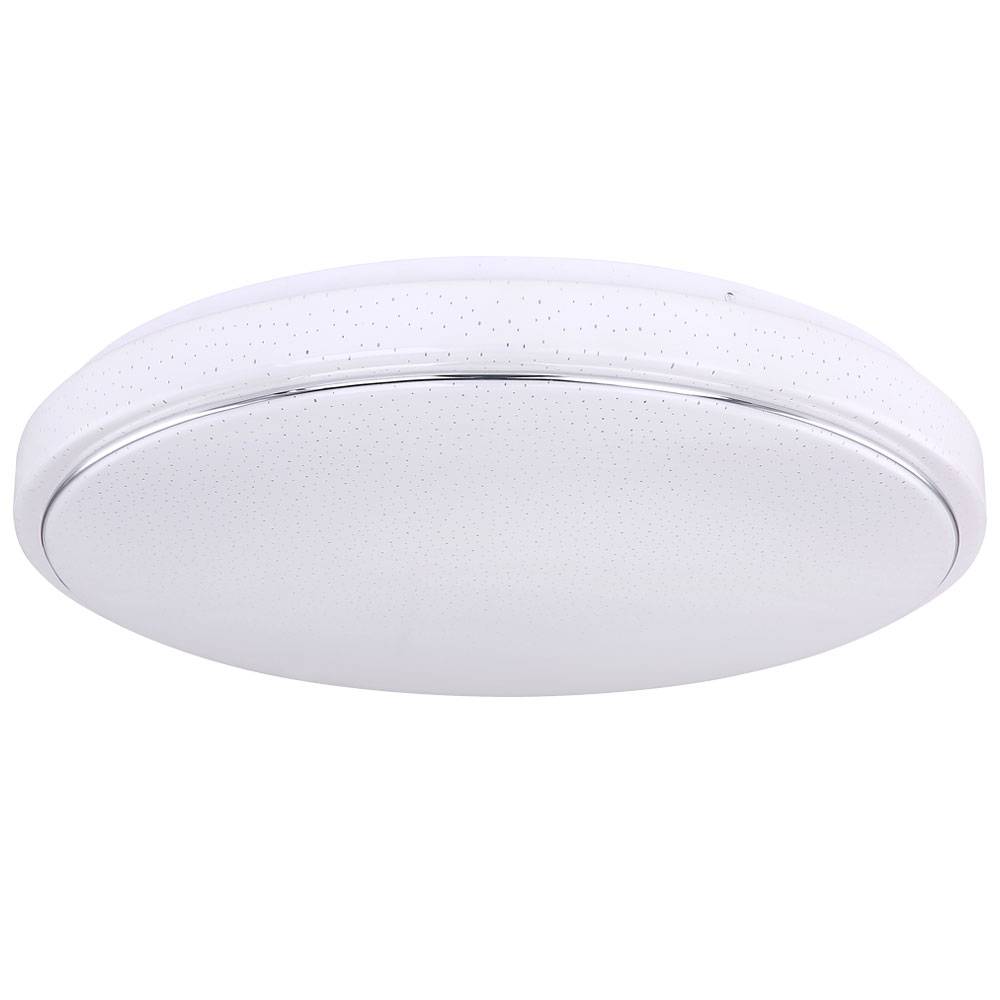 Deckenlampe Deckenleuchte Schlafzimmerlampe Esszimmerleuchte, Sterneneffekt Memoryfunktion CCT, Metall Chromring opal, 1x LED 32W 3000L