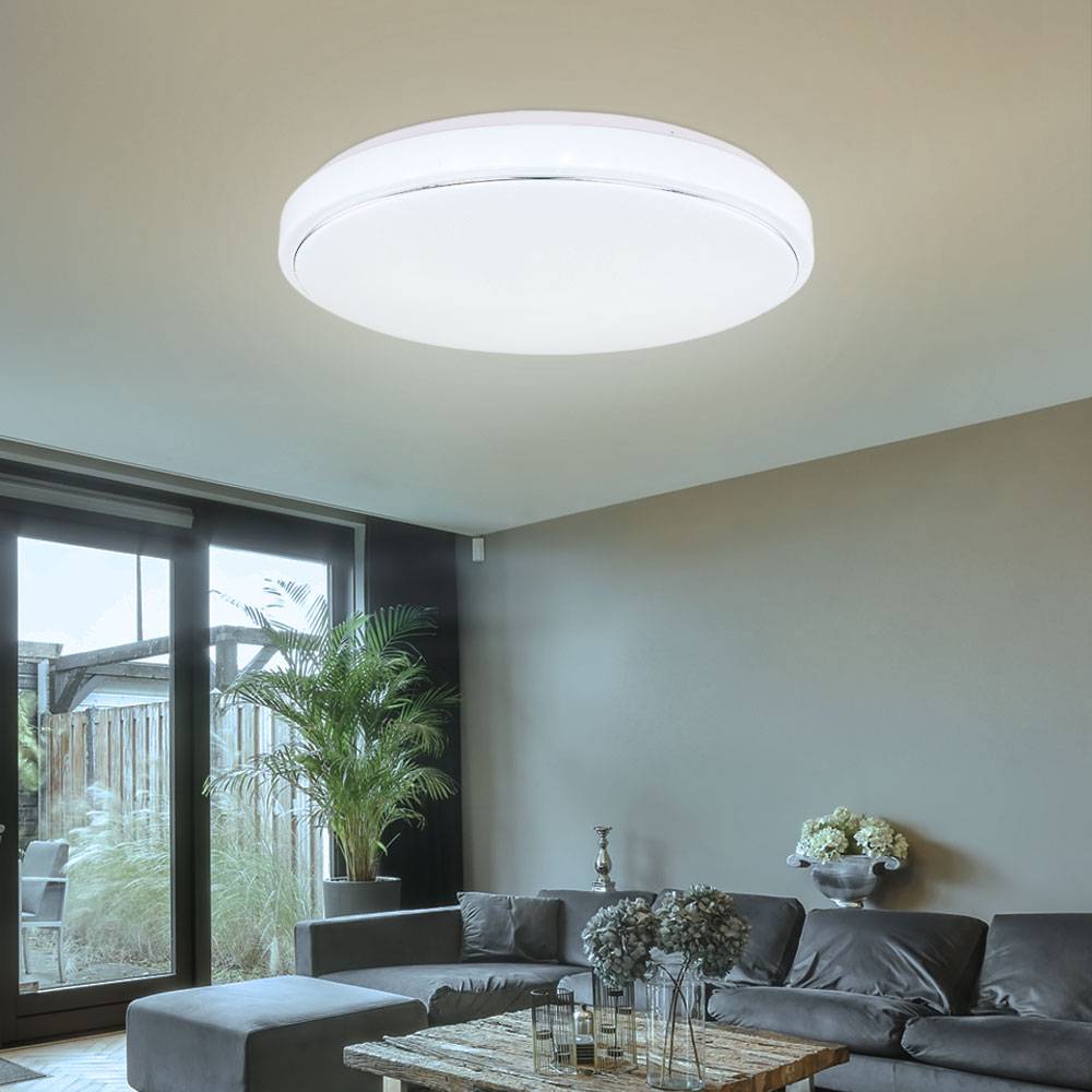 Deckenlampe Deckenleuchte Schlafzimmerlampe Esszimmerleuchte, Sterneneffekt Memoryfunktion CCT, Metall Chromring opal, 1x LED 32W 3000L