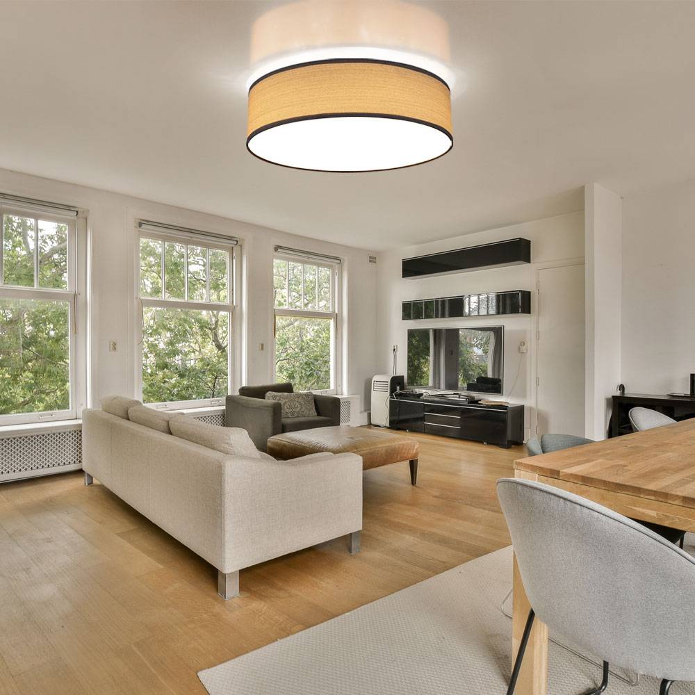 Smart Home Decken Lampe dimmbar Holz Optik Leuchte grau Alexa google im Set inkl RGB LED Leuchtmittel