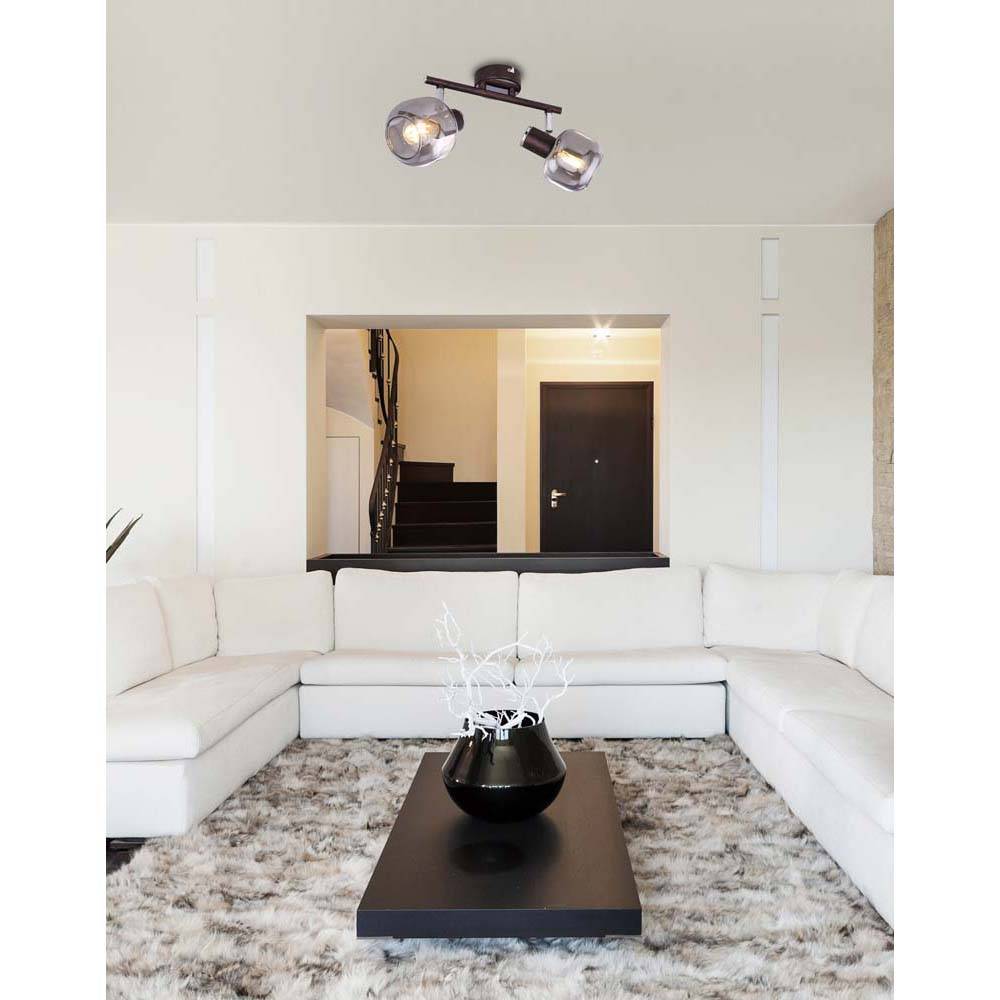 Decken Lampe Leuchte Metall Bronze Chrom Glas Spots Beweglich Wohn Schlaf Zimmer