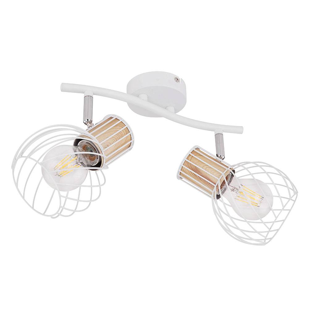 Deckenleuchte 2 Flammig Spotleuchte schwenkbar Deckenlampe Gitterschirme, Metall Holz, 2x E27 Fassungen, LxBxH 29,6x23x18,5 cm