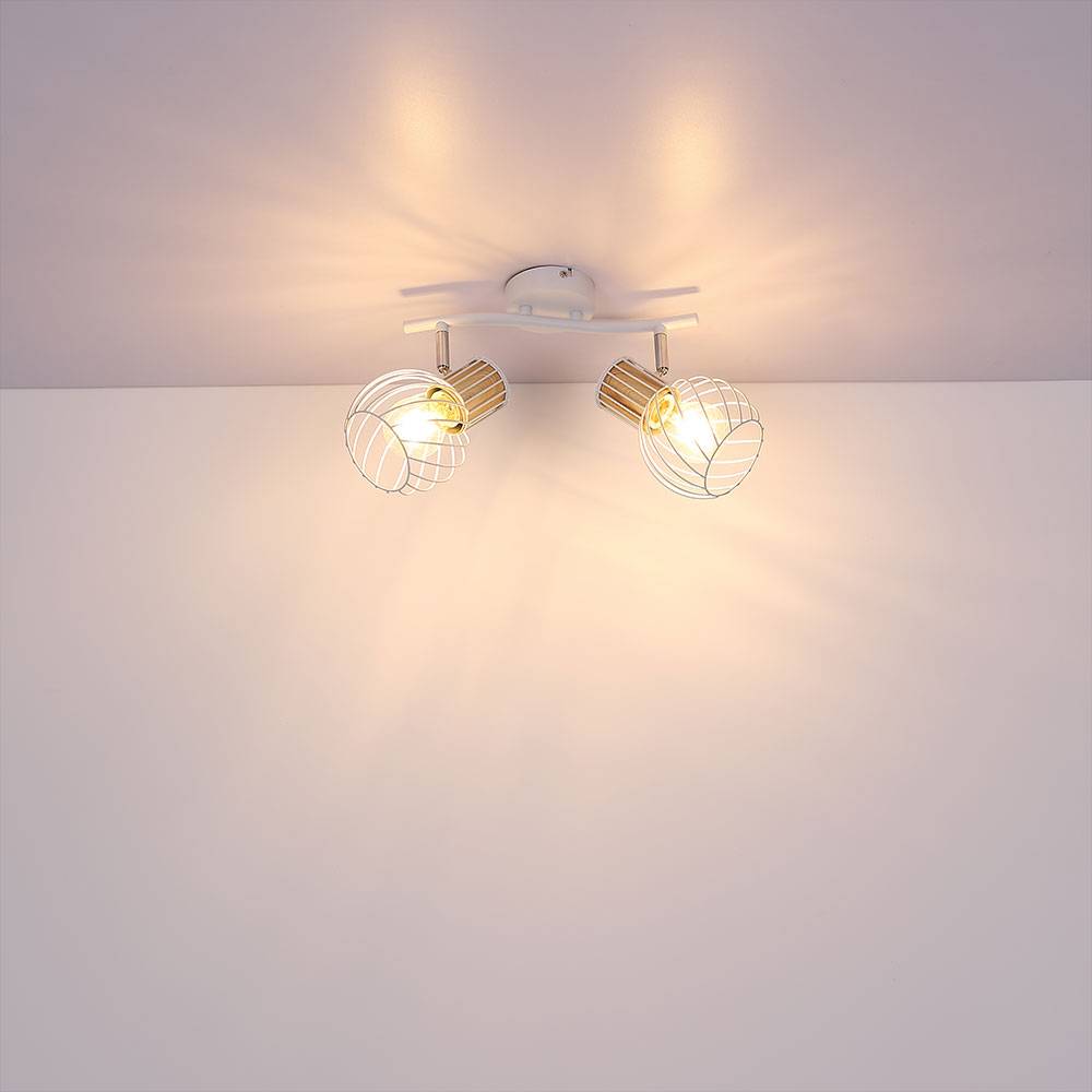 Deckenleuchte 2 Flammig Spotleuchte schwenkbar Deckenlampe Gitterschirme, Metall Holz, 2x E27 Fassungen, LxBxH 29,6x23x18,5 cm
