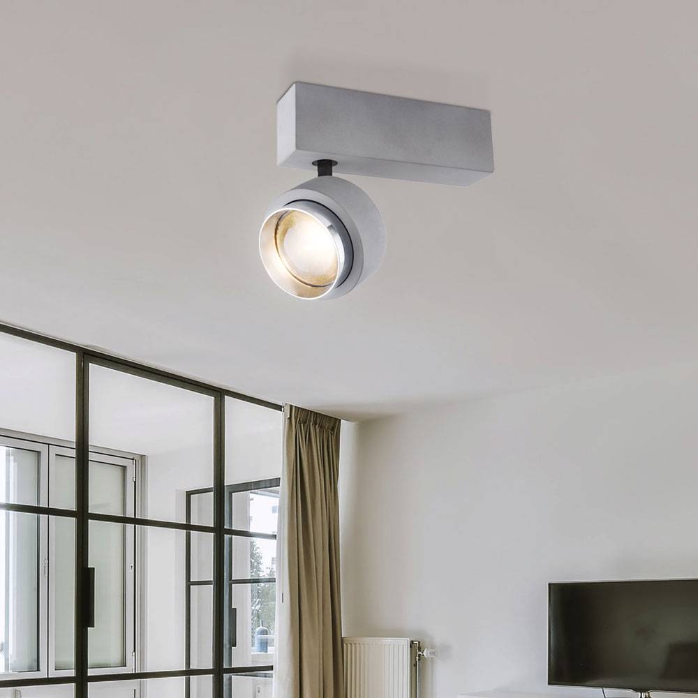 Deckenleuchte Spotstrahler Deckenspot Esszimmerlampe Industriell Deckenlampe mit beweglichem Spot, Beton grau verchromt, LED 10 Watt 400 Lumen
