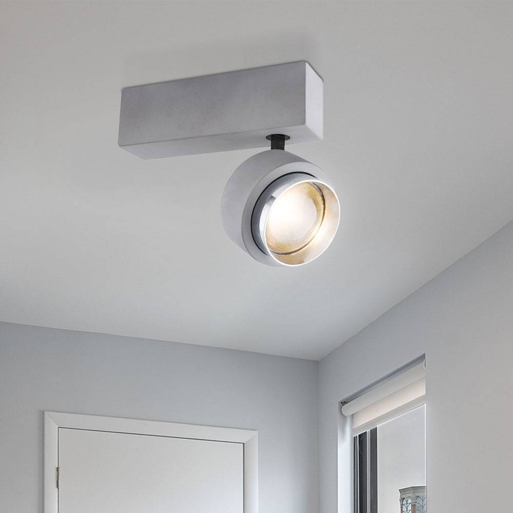 Deckenleuchte Spotstrahler Deckenspot Esszimmerlampe Industriell Deckenlampe mit beweglichem Spot, Beton grau verchromt, LED 10 Watt 400 Lumen