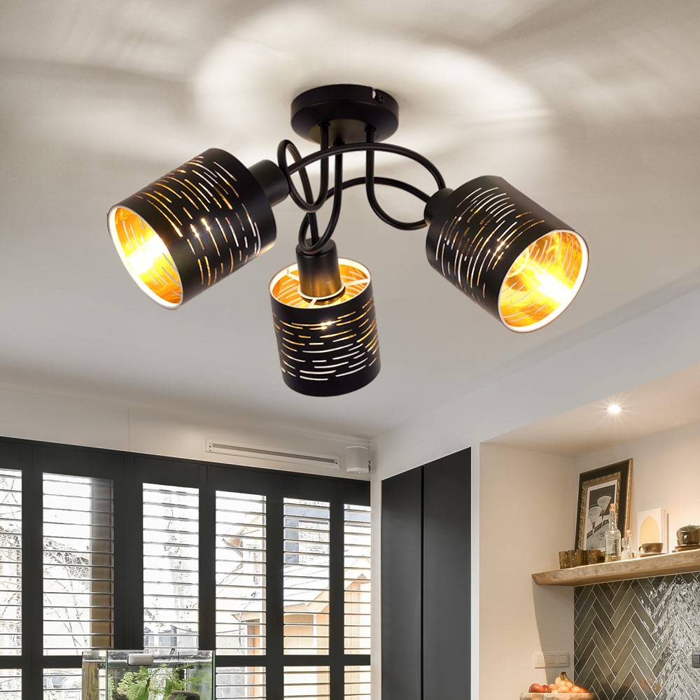 Decken Leuchte Dekor Stanzungen Design Strahler schwarz gold Wohn Zimmer Beleuchtung Spot Rondell Lampe