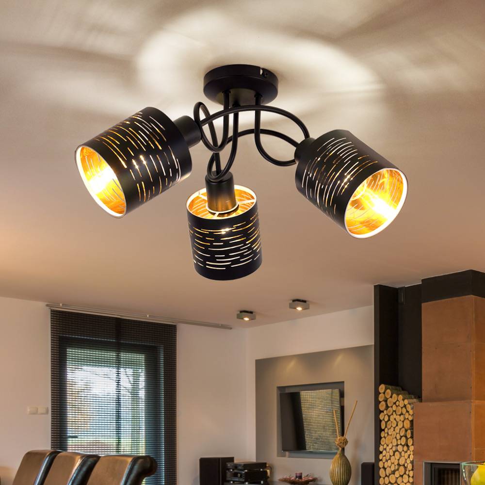 Decken Leuchte Dekor Stanzungen Design Strahler schwarz gold Wohn Zimmer Beleuchtung Spot Rondell Lampe