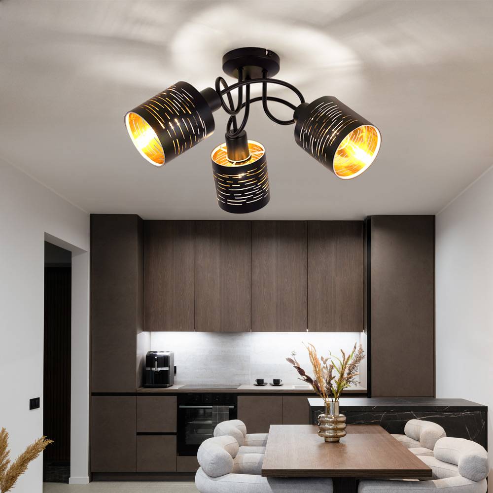 Decken Leuchte Dekor Stanzungen Design Strahler schwarz gold Wohn Zimmer Beleuchtung Spot Rondell Lampe