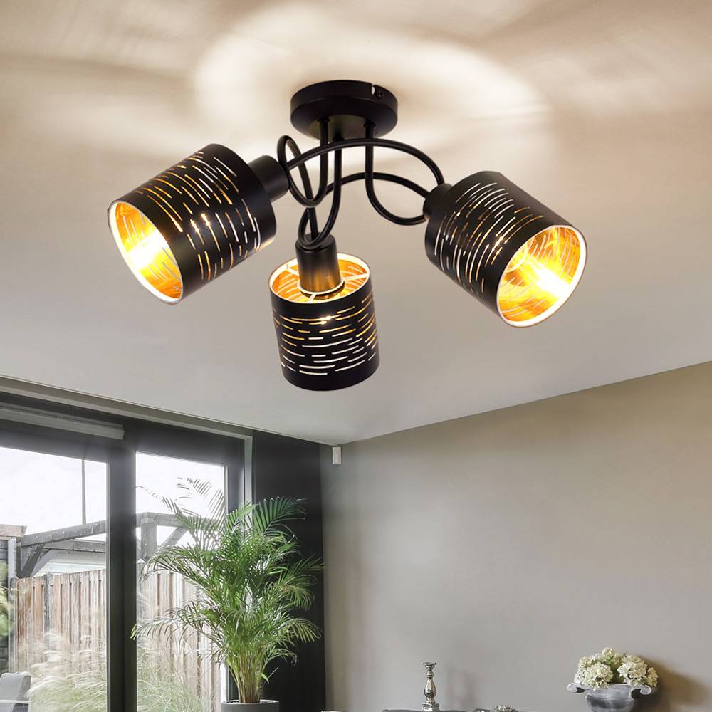 Decken Leuchte Dekor Stanzungen Design Strahler schwarz gold Wohn Zimmer Beleuchtung Spot Rondell Lampe