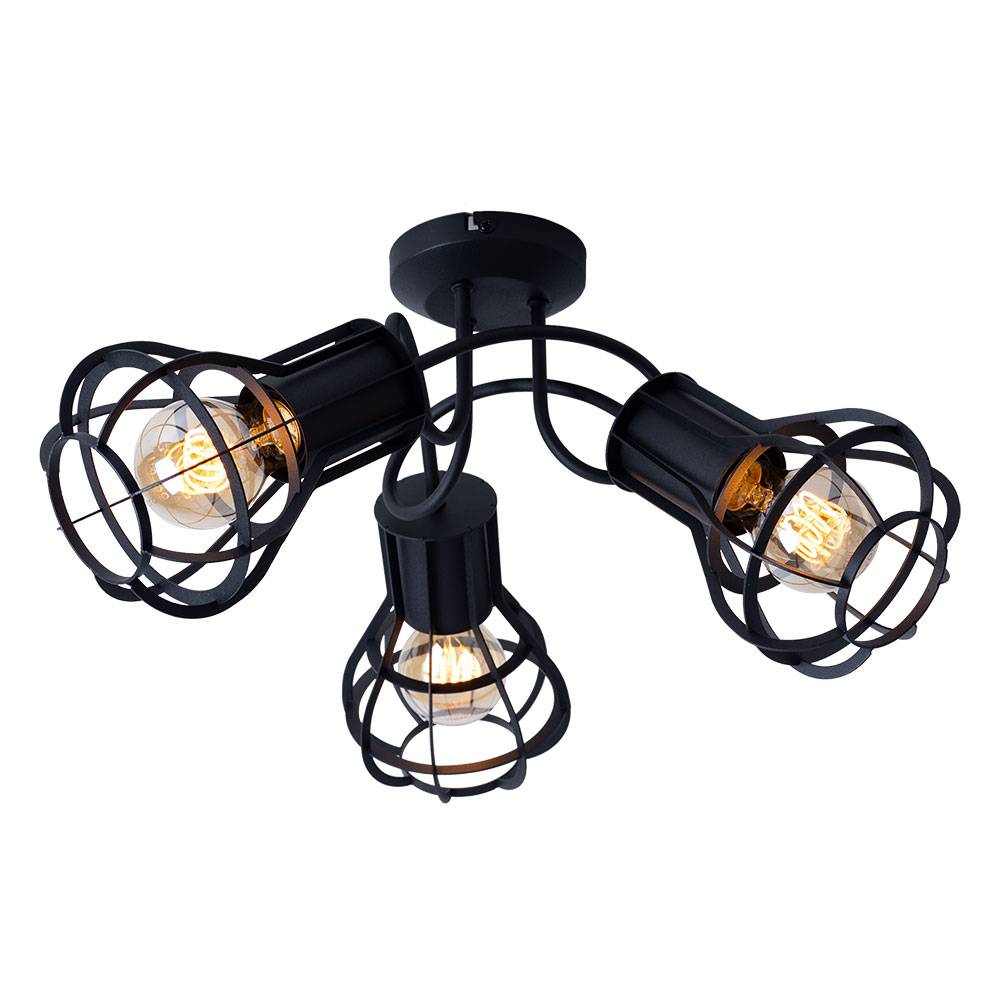 Vintage Gitter Decken Leuchte Spot Rondell Strahler schwarz-matt Käfig Schlaf Zimmer Lampe