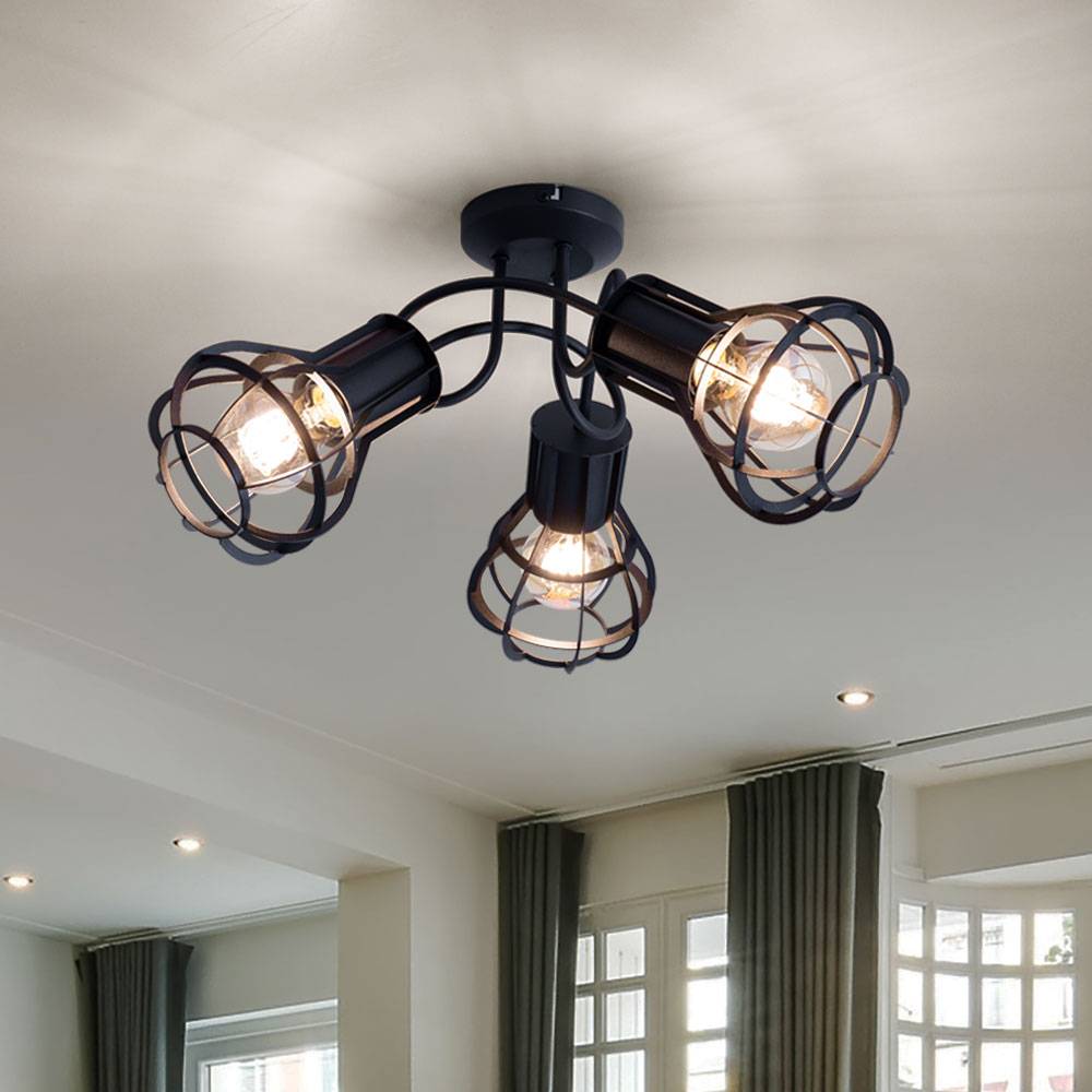 Deckenleuchte Deckenlampe Gitter Wohnzimmer schwarz 3 flammig Rondell, Metall, 3x E27 Fassungen, DxH 47x25 cm