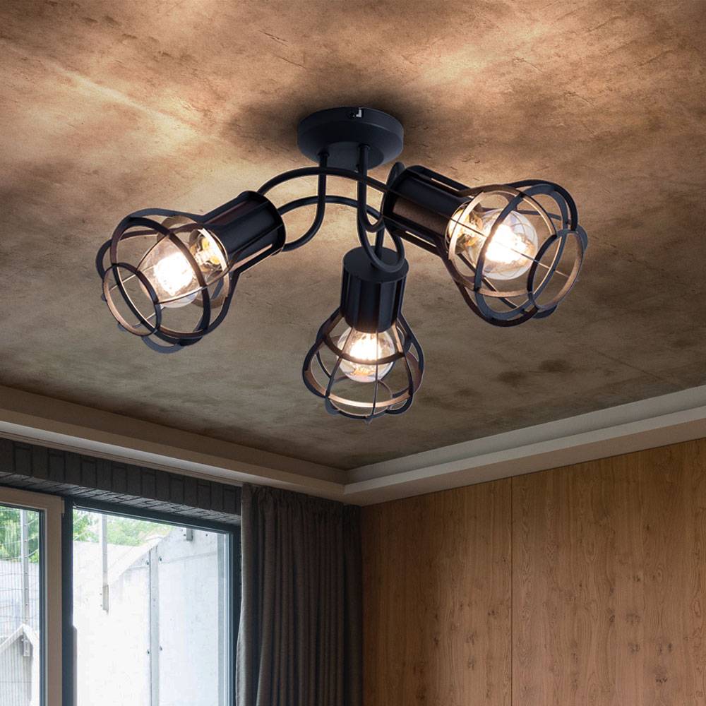 Deckenleuchte Deckenlampe Gitter Wohnzimmer schwarz 3 flammig Rondell, Metall, 3x E27 Fassungen, DxH 47x25 cm