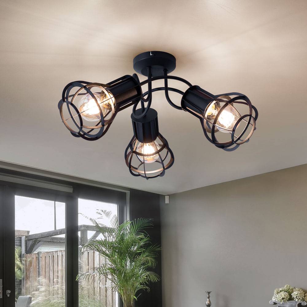 Deckenleuchte Deckenlampe Gitter Wohnzimmer schwarz 3 flammig Rondell, Metall, 3x E27 Fassungen, DxH 47x25 cm