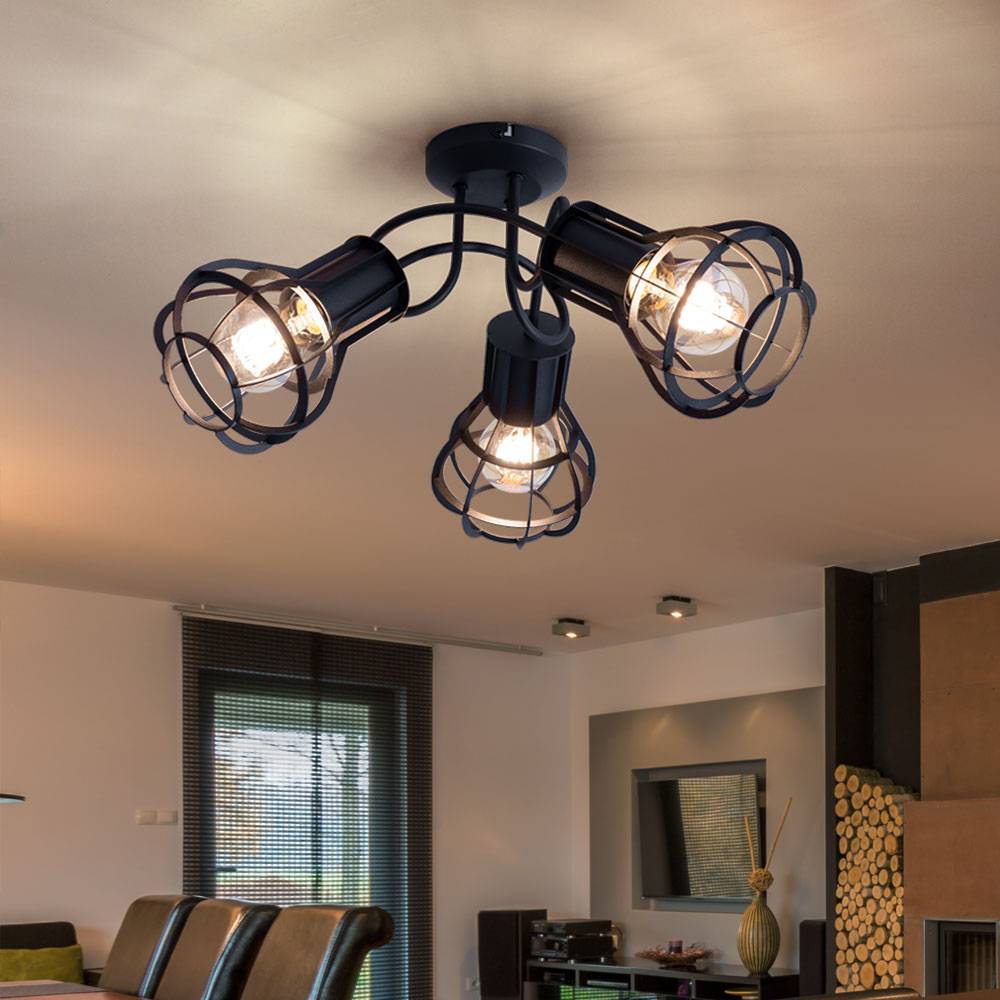 Deckenleuchte Deckenlampe Gitter Wohnzimmer schwarz 3 flammig Rondell, Metall, 3x E27 Fassungen, DxH 47x25 cm
