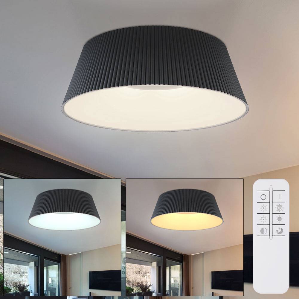 Wohnzimmerlampe Deckenleuchte modern Deckenlampe mit Fernbedienung LED Schlafzimmerlampe dimmbar, Memoryfunktion CCT Nachtlicht, Metall anthrazit
