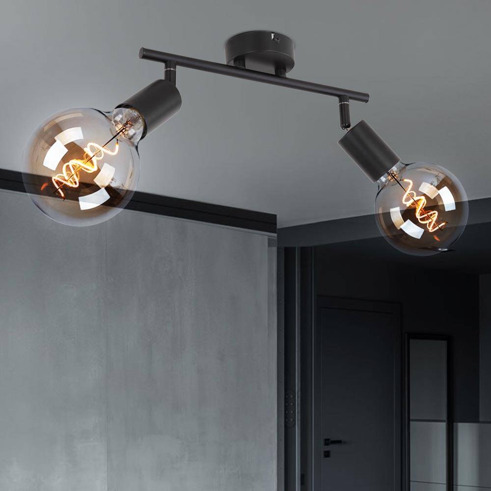 Deckenleuchte 2-Flammig Spotleuchte Strahler schwenkbar Deckenlampe Spotlampe schwarz, Metall, 2x E27 Fassungen: LxBxH 30x8x15,5 cm