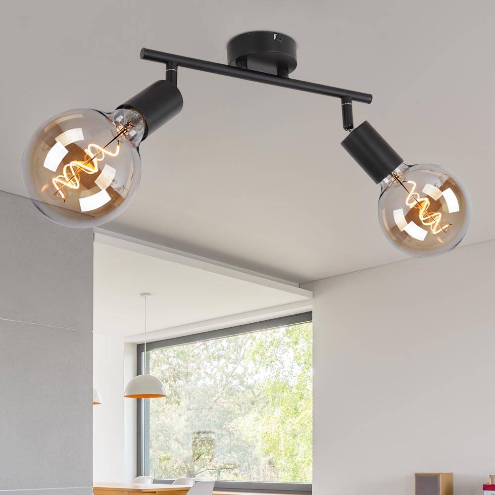 Deckenleuchte 2-Flammig Spotleuchte Strahler schwenkbar Deckenlampe Spotlampe schwarz, Metall, 2x LED Filament 7W 720Lm warmweiß, LxBxH 30x8x15,5 cm