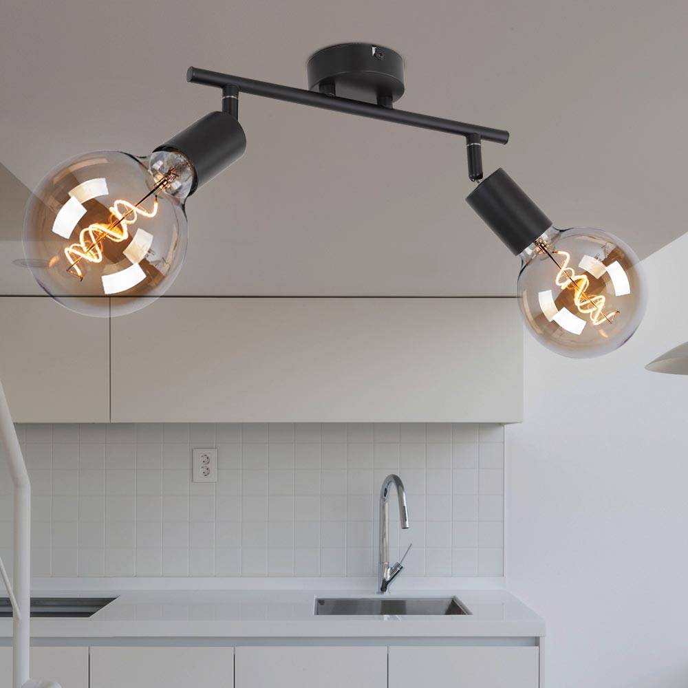 Deckenleuchte 2-Flammig Spotleuchte Strahler schwenkbar Deckenlampe Spotlampe schwarz, Metall, 2x E27 Fassungen: LxBxH 30x8x15,5 cm