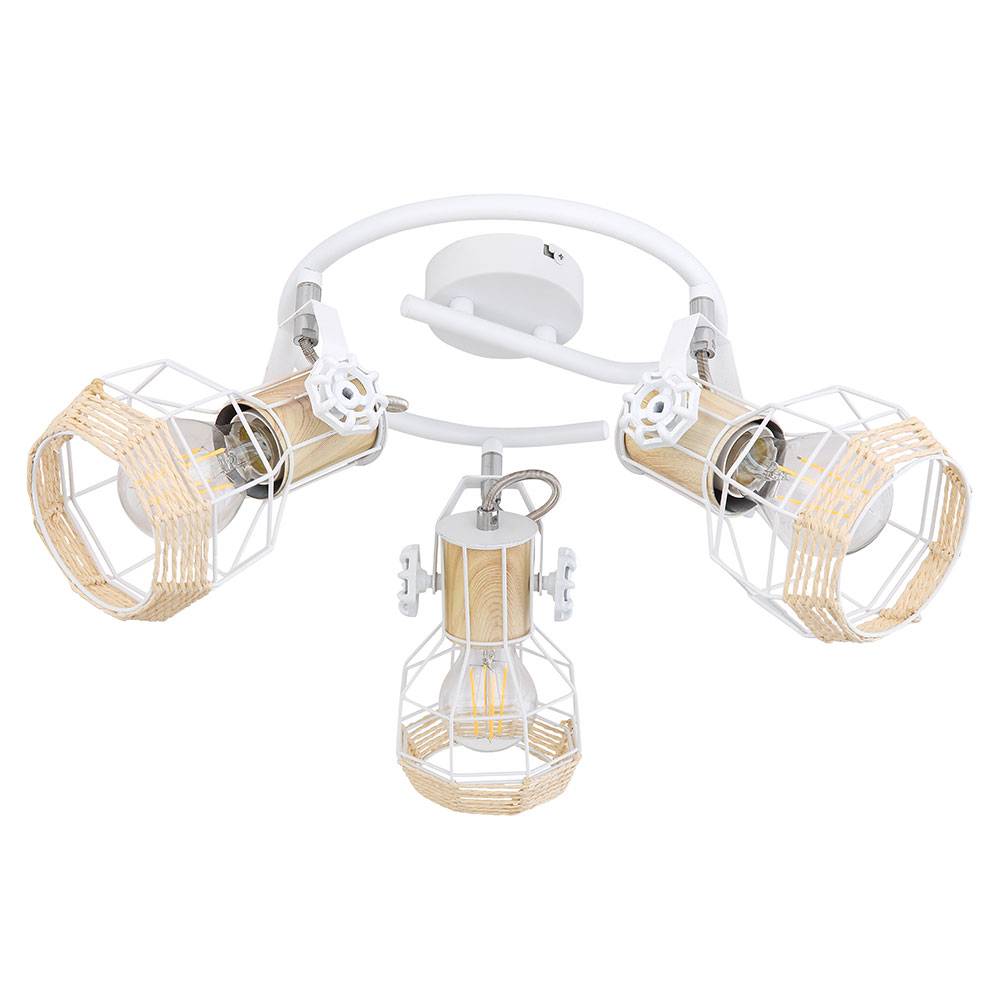 Spotrondell 3 Strahler Deckenleuchte schwenkbar Wohnzimmerleuchte weiß, holzoptik Metall, 3x E27 Fassungen, D 25 cm