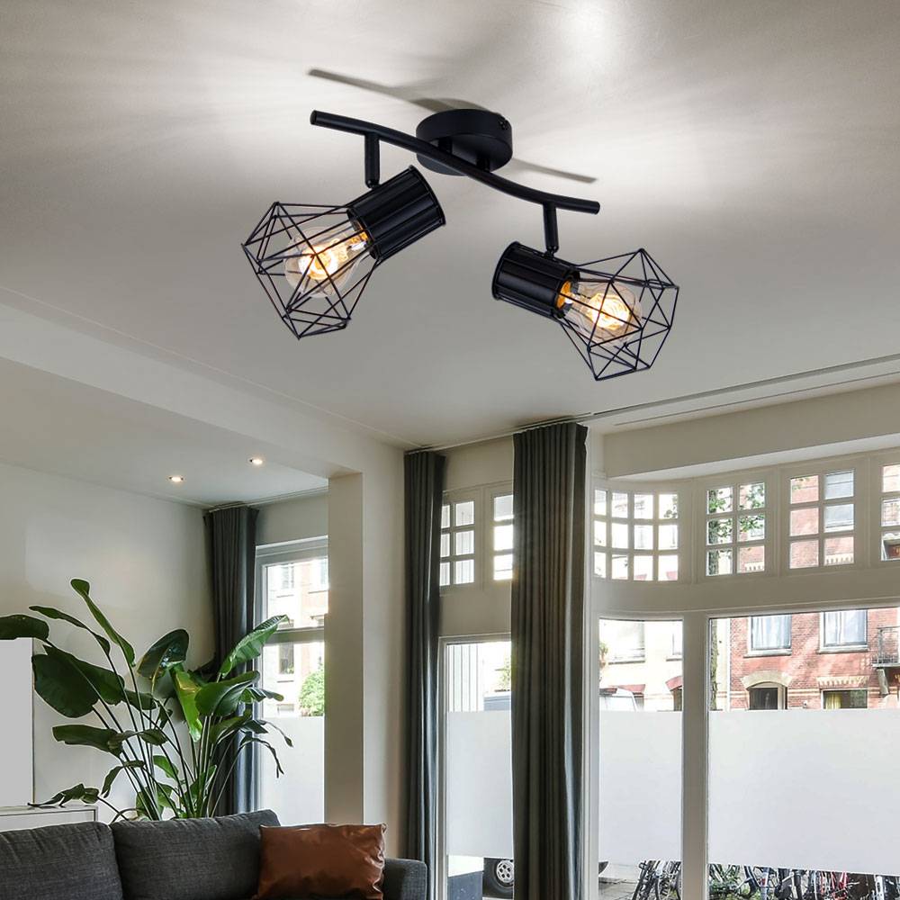 Decken Lampe Käfig Spots Ess Zimmer Leuchte Licht-Schiene verstellbar schwarz