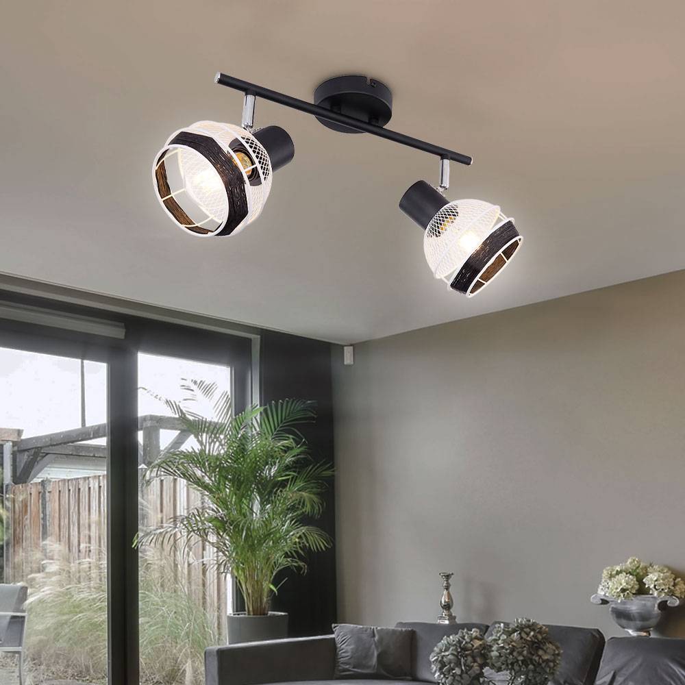Decken Spot Lampe beweglich Strahler Hanfseil Metall Gitter Schwarz Beleuchtung