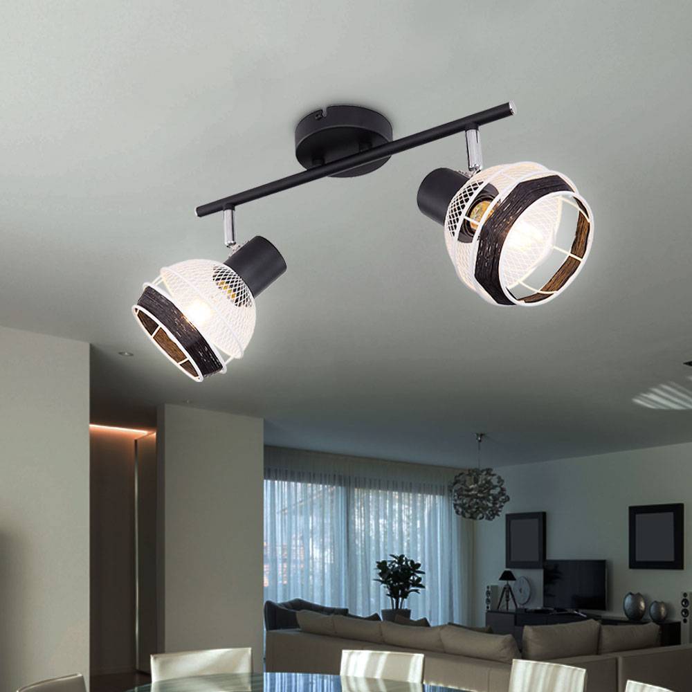 Decken Spot Lampe beweglich Strahler Hanfseil Metall Gitter Schwarz Beleuchtung