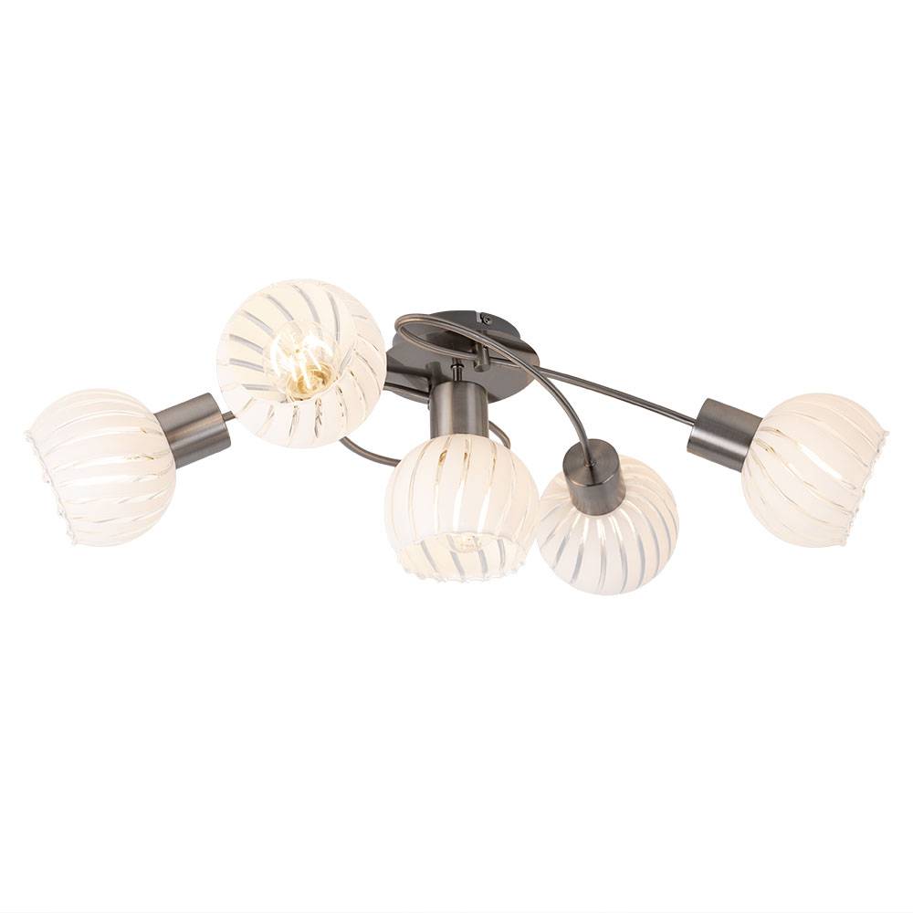 Deckenlampe Deckenleuchte Spotlampe Spotleuchte Wohnzimmerlampe, 5 Flammig Glas weiß klar Metall nickel, E27 Fassungen, LxBxH 69x43x24cm