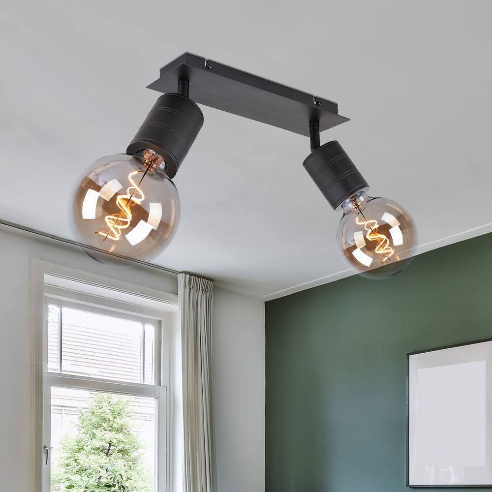 Deckenlampe Deckenleuchte Spotlampe Flurleuchte Deckenstrahler, Spots beweglich 2 Flammig, Metall schwarz, E27 Fassungen, LxBxH 31x10x16cm