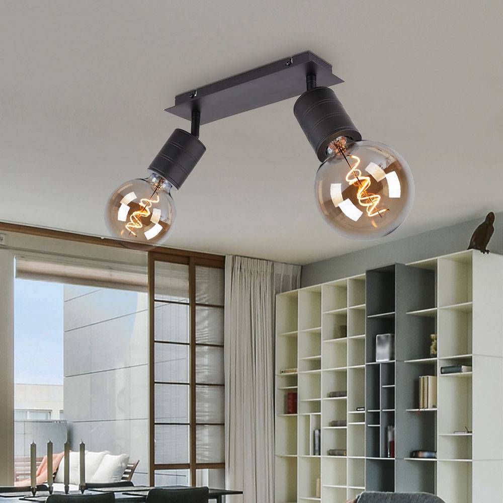 Deckenlampe Deckenleuchte Spotlampe Flurleuchte Deckenstrahler, Spots beweglich 2 Flammig, Metall schwarz, E27 Fassungen, LxBxH 31x10x16cm