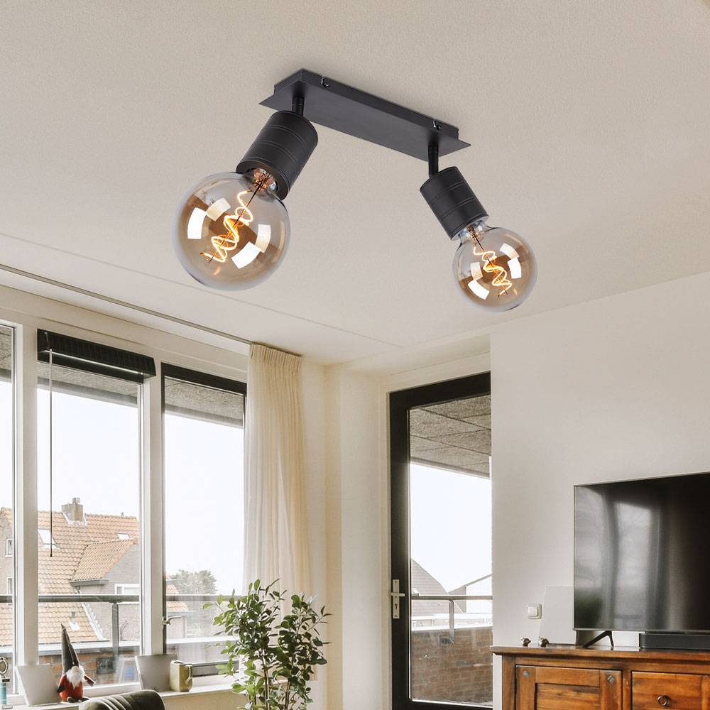 Deckenlampe Deckenleuchte Spotlampe Flurleuchte Deckenstrahler, Spots beweglich 2 Flammig, Metall schwarz, E27 Fassungen, LxBxH 31x10x16cm
