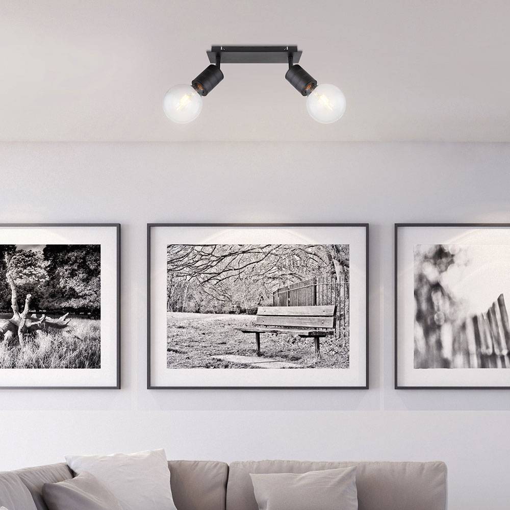 Deckenlampe Deckenleuchte Spotlampe Flurleuchte Deckenstrahler, Spots beweglich 2 Flammig, Metall schwarz, E27 Fassungen, LxBxH 31x10x16cm