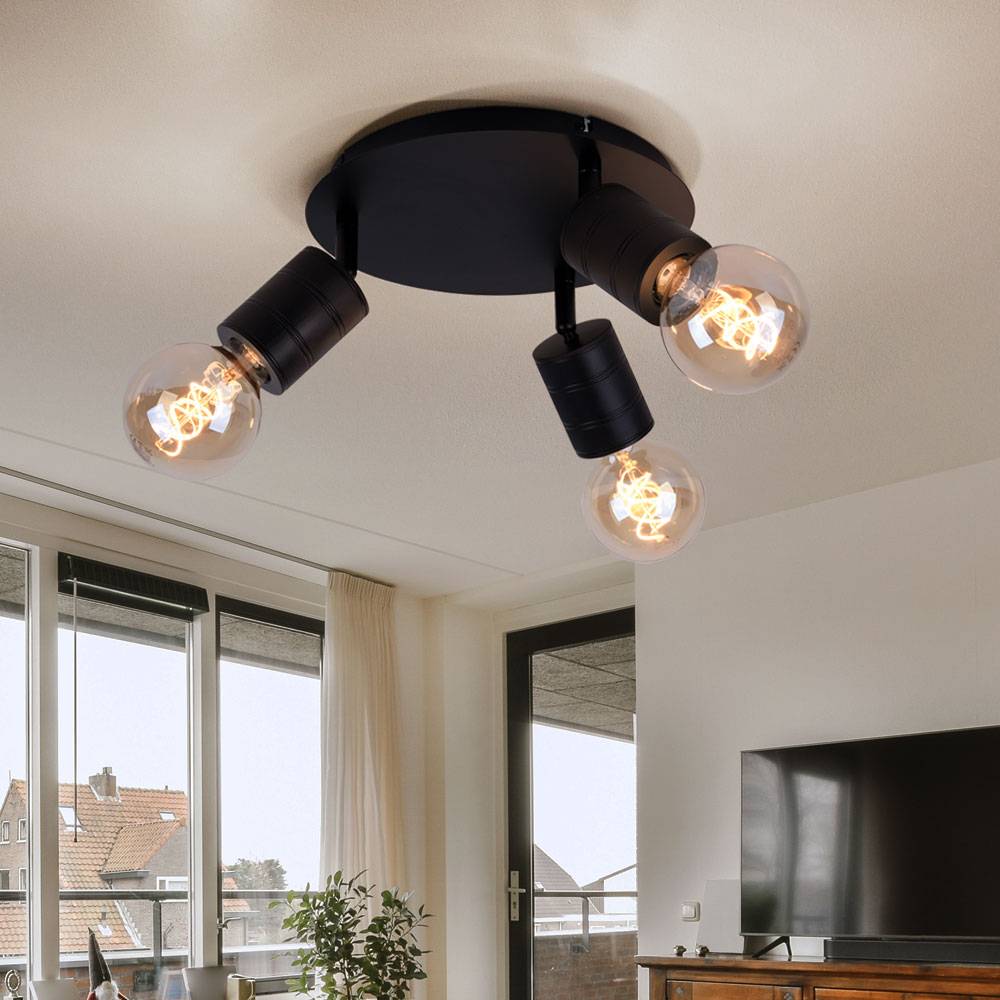 Deckenleuchte 3 Flammig Deckenstrahler schwenkbar Wohnzimmerleuchte schwarz, Metall Alu, 3x E27 Fassungen, D 28 cm