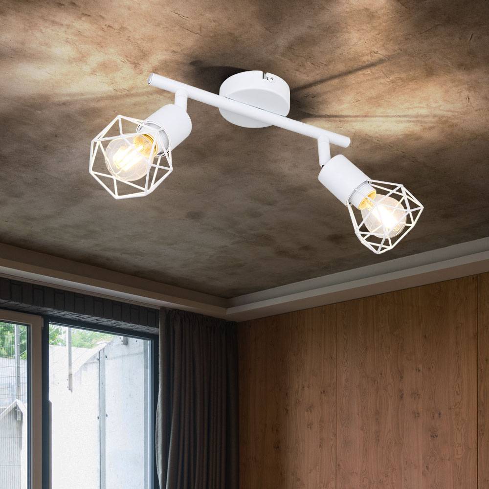 Retro Decken Strahler Lampe Käfig Spots schwenkbar Wohn Ess Zimmer Leuchte weiß